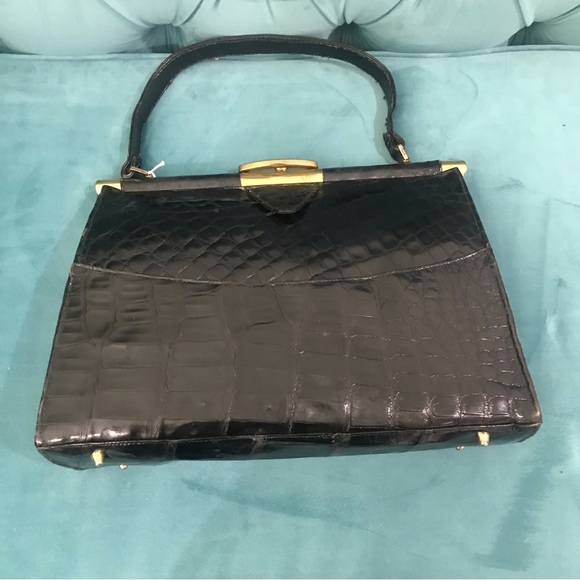 Vintage Alligator Skin Swagger  black Handbag - Picture 12 of 16